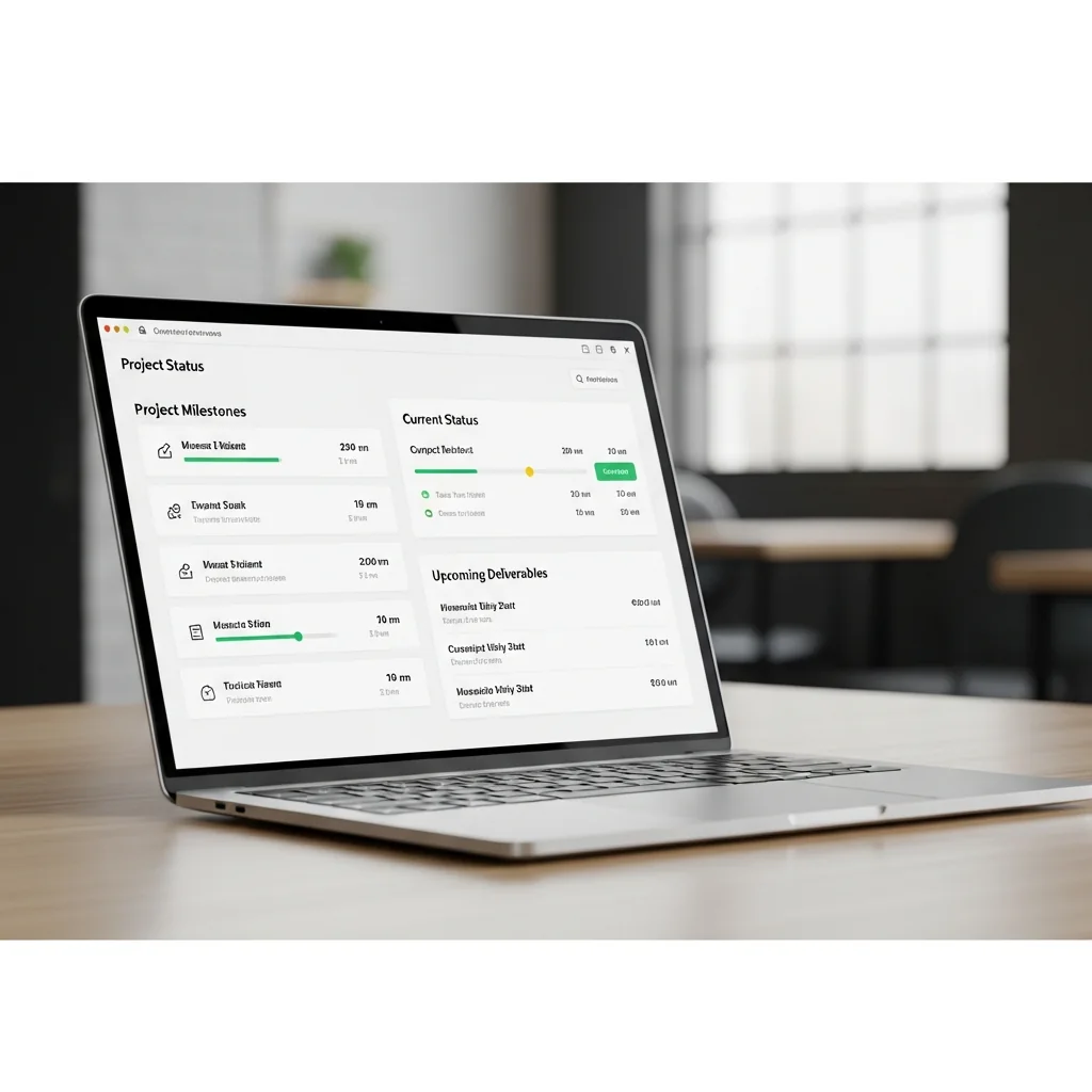 A clean project status dashboard showing milestones and deliverables from the client's view