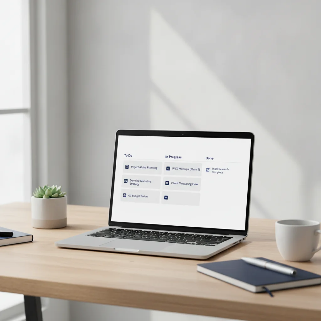 A clean minimal task board with zero AI widgets — just tasks, deadlines, done
