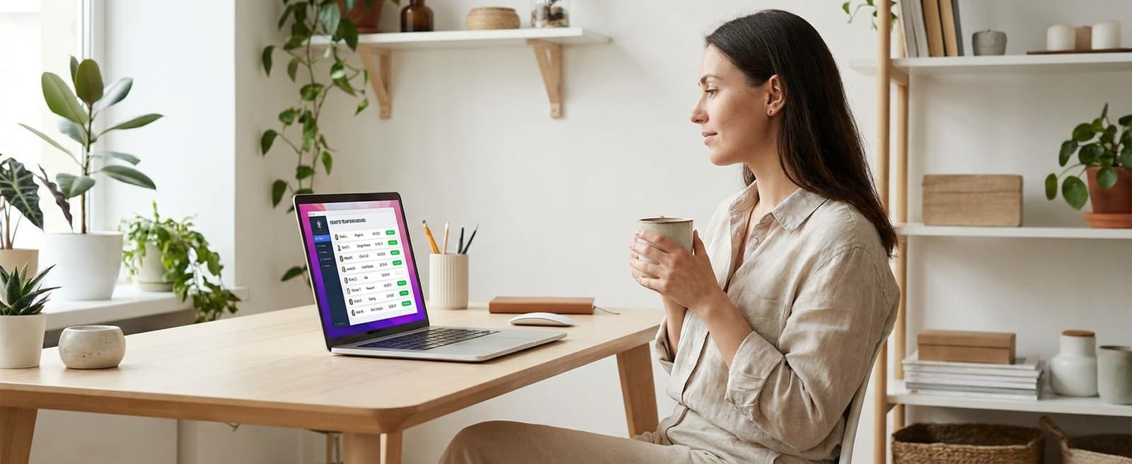 A remote manager looking at a live team dashboard showing 8 team members with active timers, all indicators green