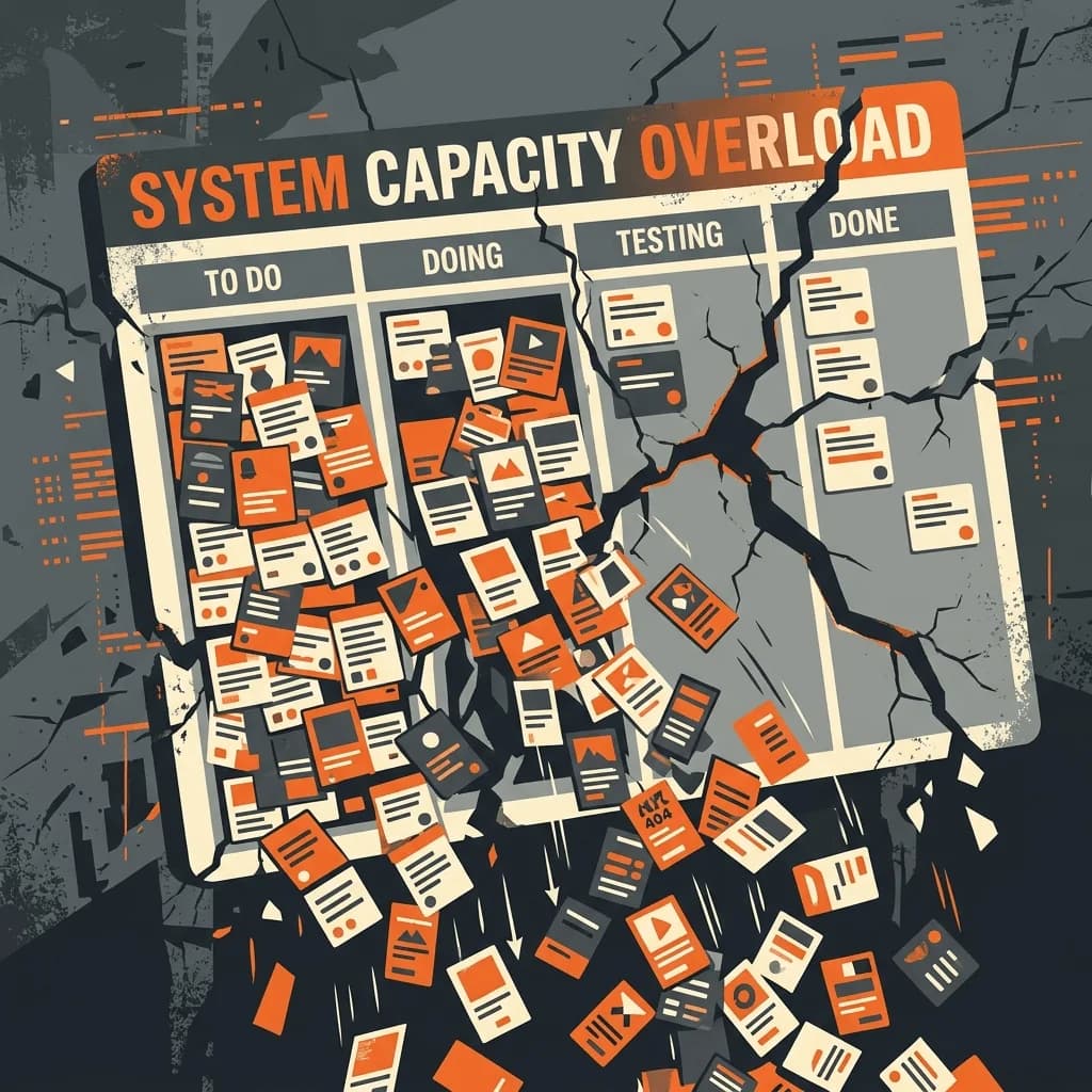 Featured illustration showing: A crowded, disorganized Trello board with dozens of cards, overlapping labels, and an overflowing screen showing high-complexity clutter