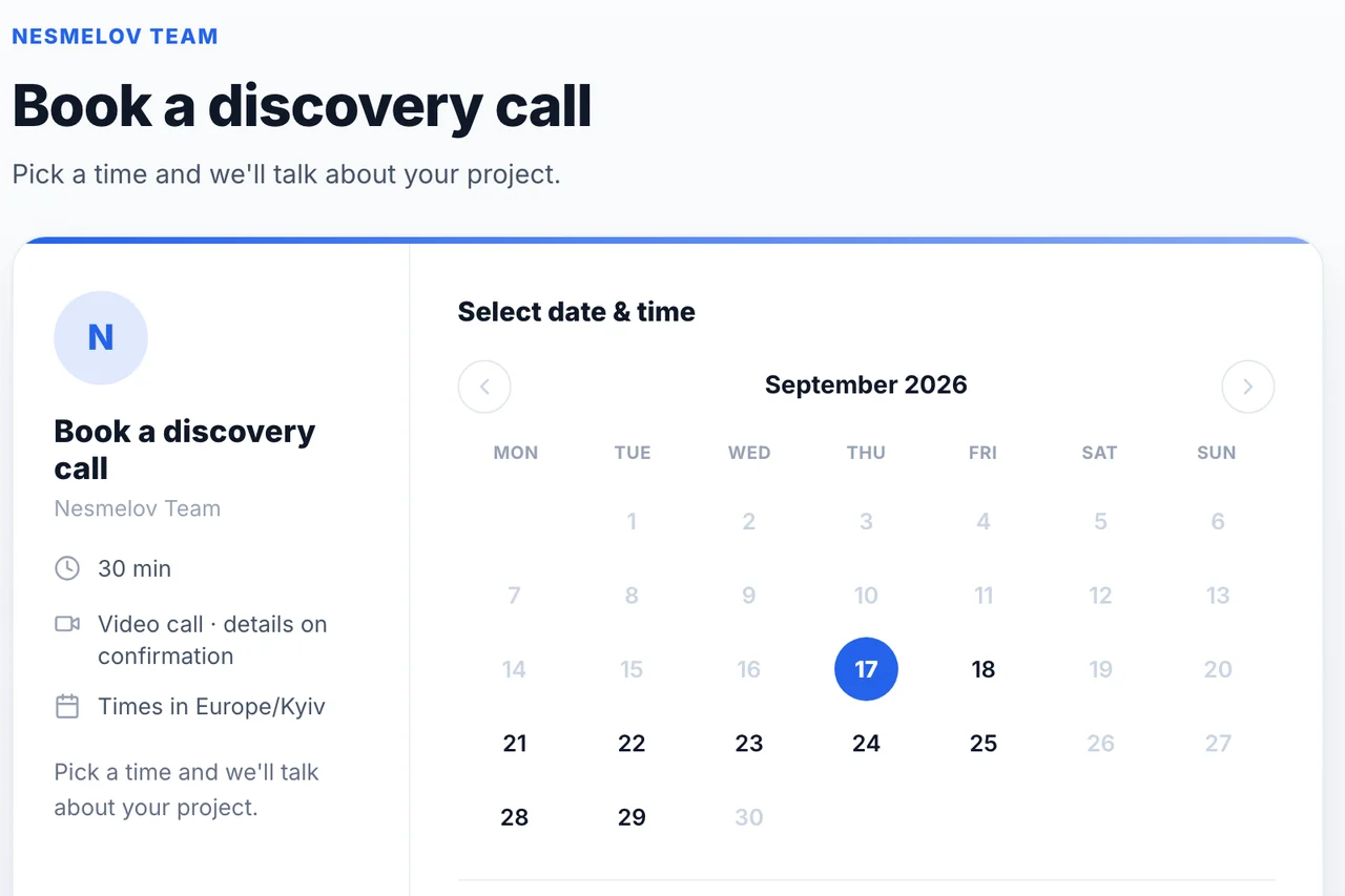 Booking Page — Calendar