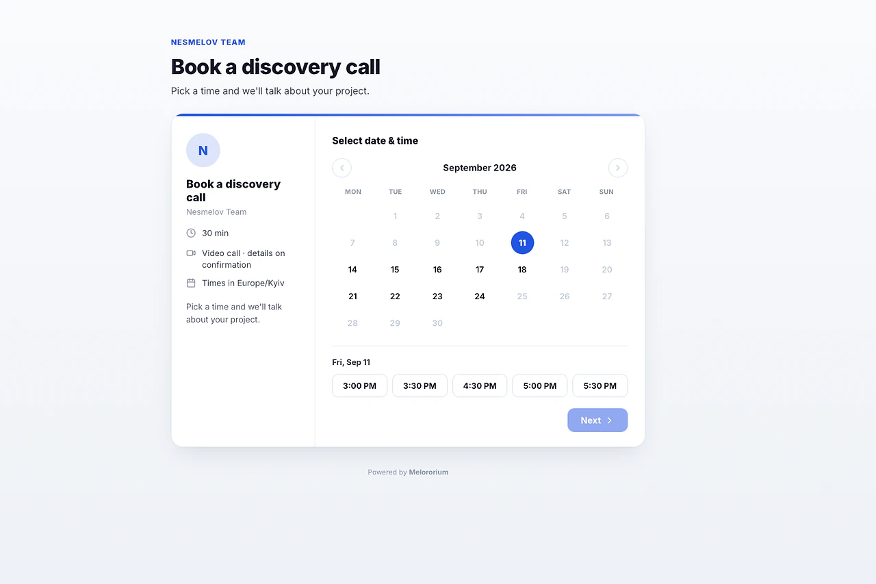 Booking Page — Melororium screenshot