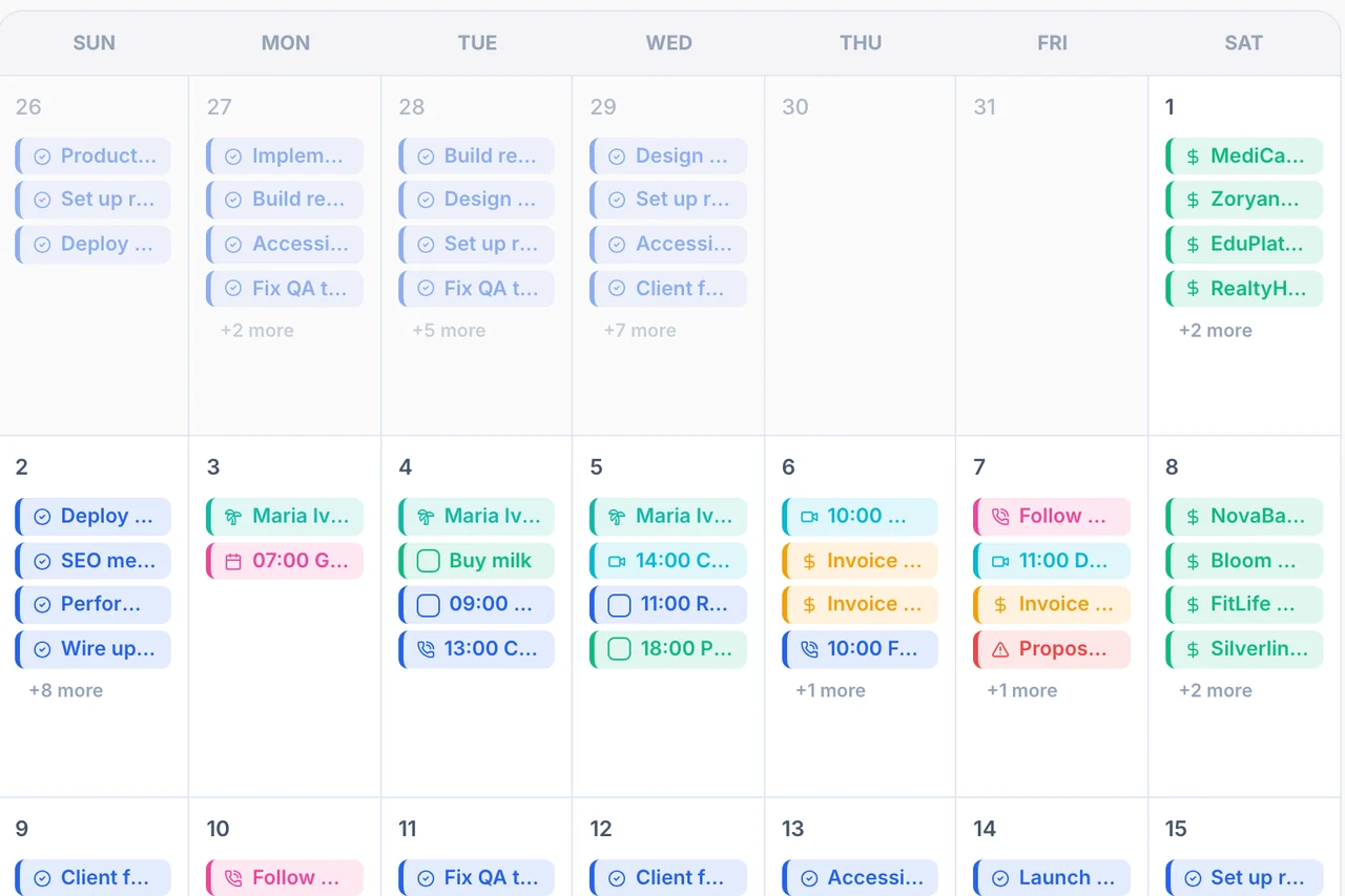 Calendar — No double entry