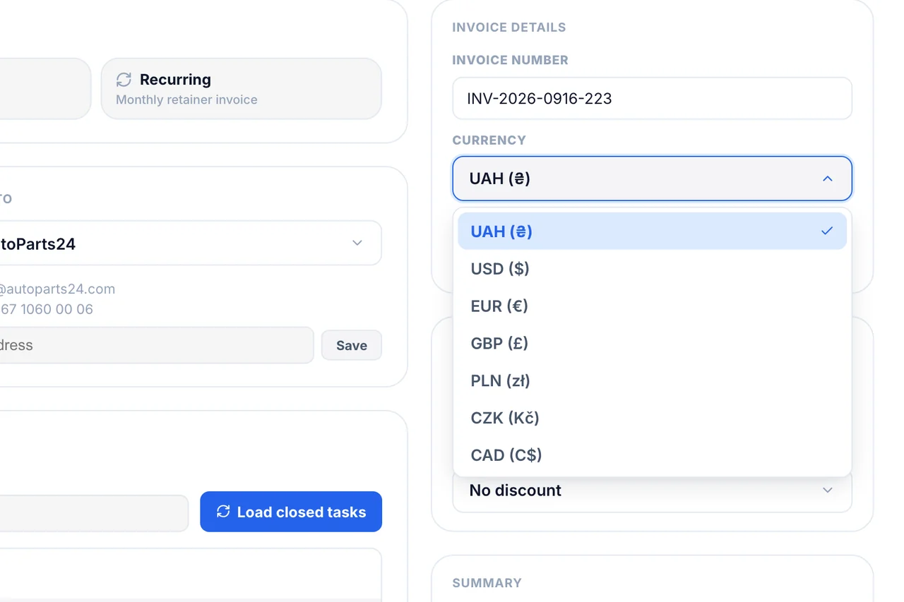 Invoices — Currency