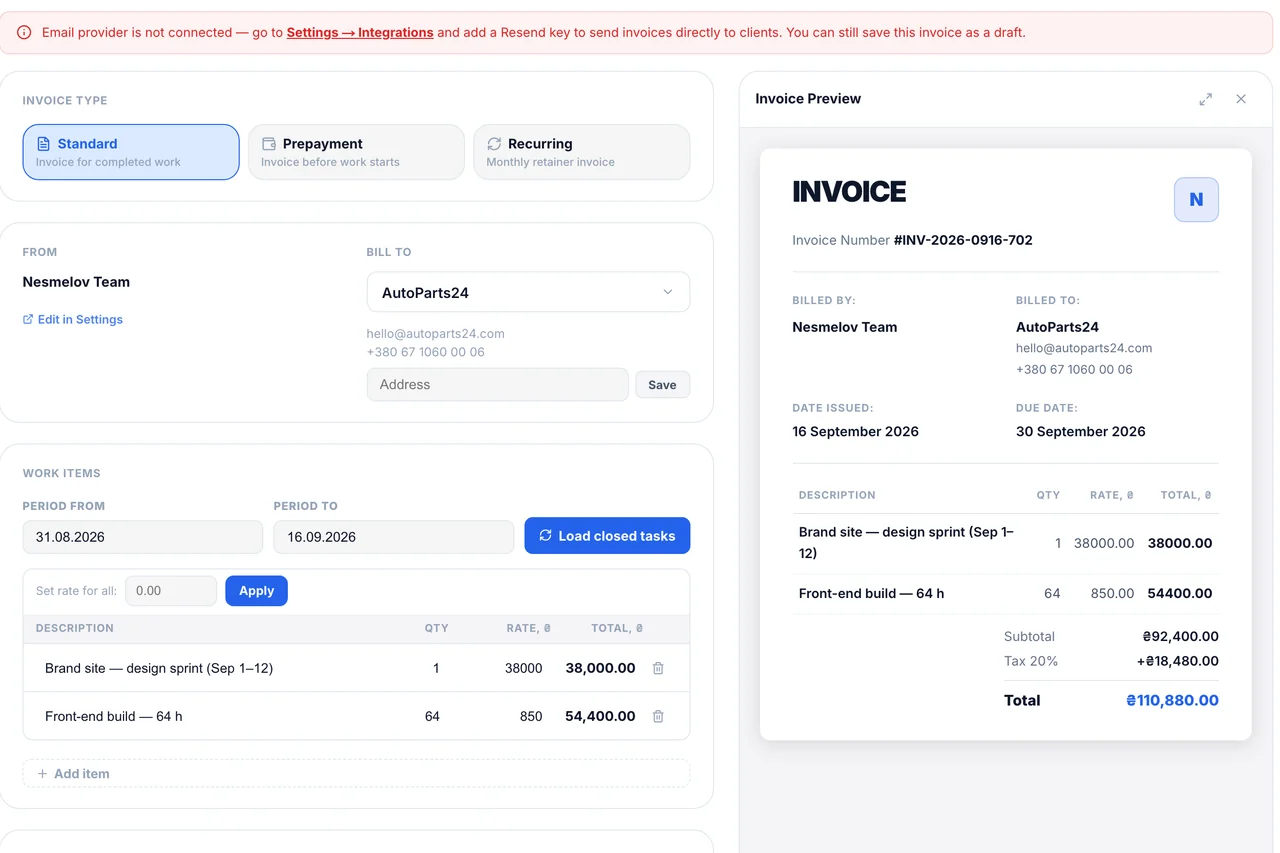 Invoices — Preview