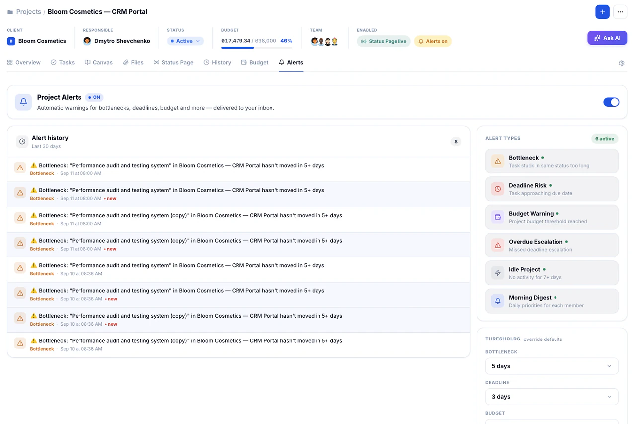 Project Alerts — Melororium screenshot