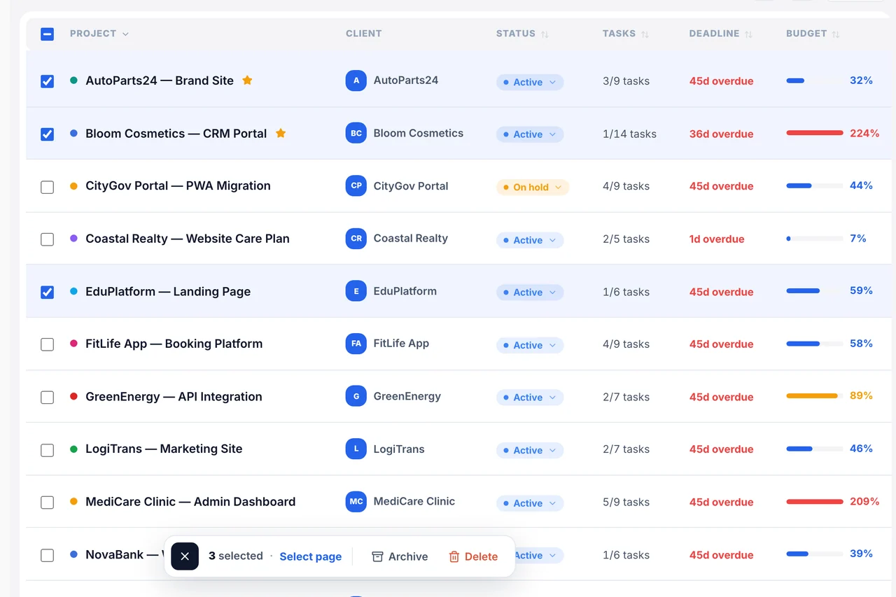 Projects — Bulk actions