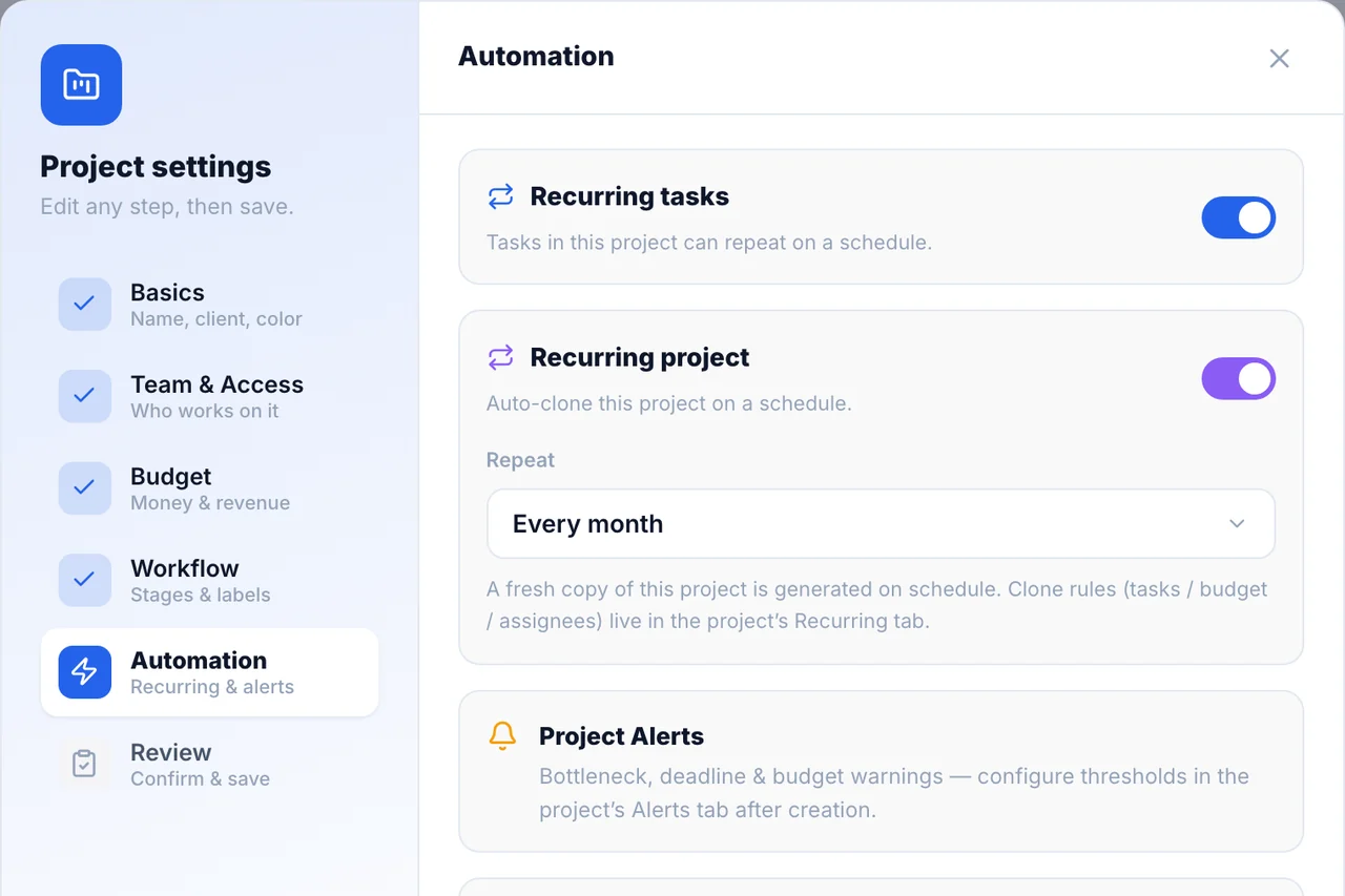 Recurring Projects — Control