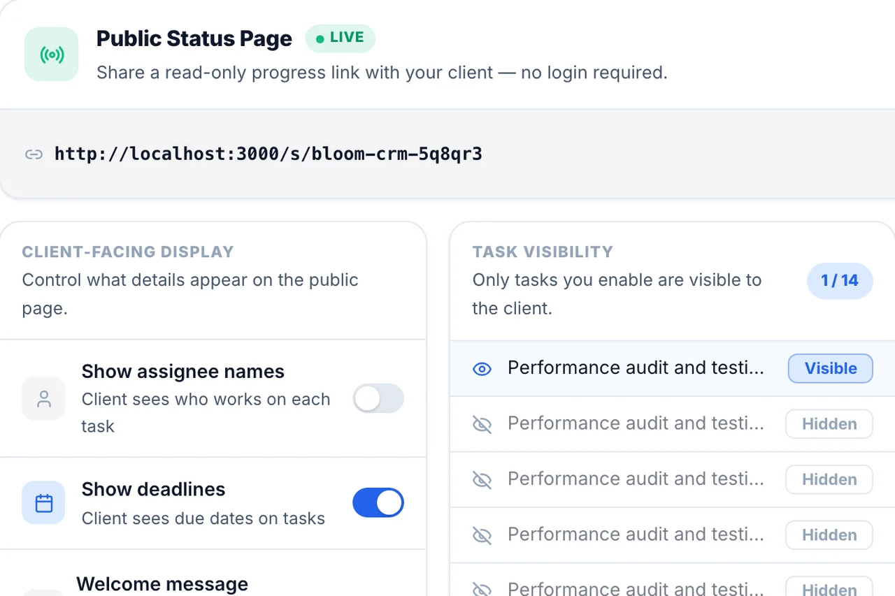 Public Status Page — Control