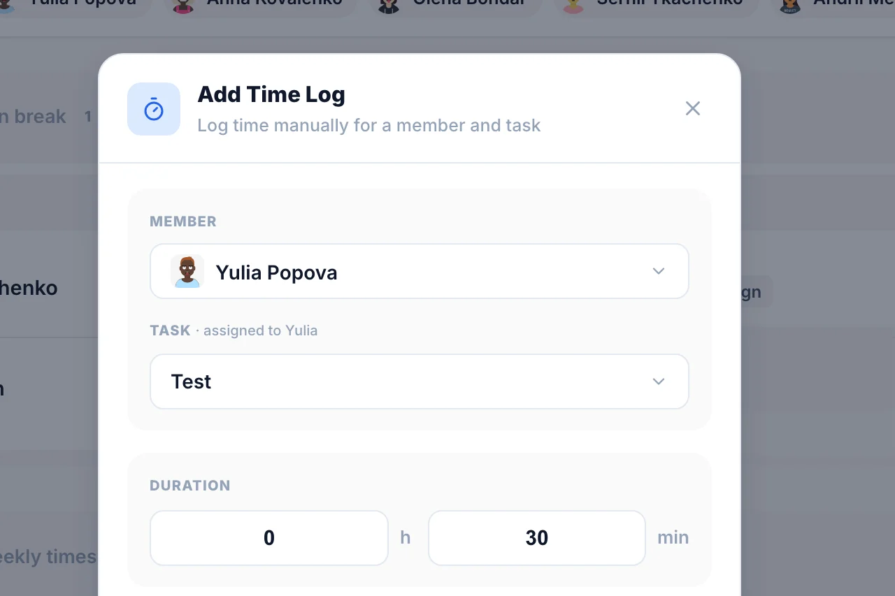 Time Tracker — Manual entry